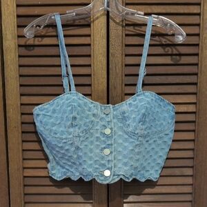 Blank NYC Textured Blue Crop Top